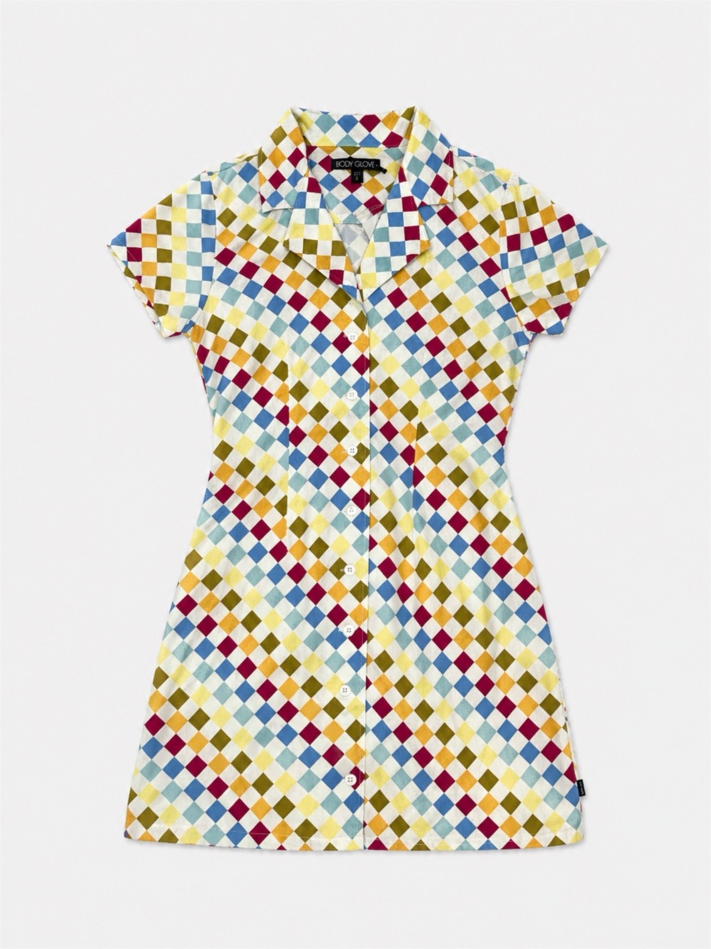 Body Glove Multicolor Diamond-Check Button Shirt Dress